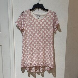 Susan Graver Pink and White Lace Tee